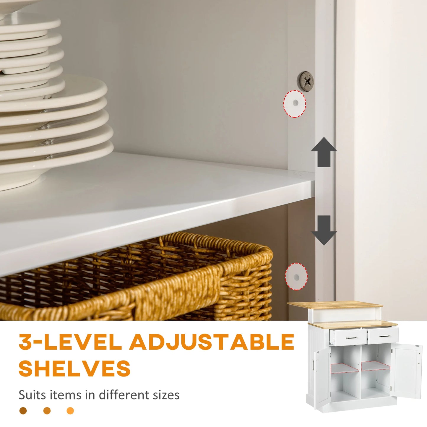 HOMCOM Two Level Kitchen Island With Storage Cabinet