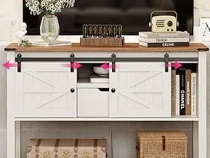 Redlife Entryway Table w/ Sliding Barn Doors, 46" Farmhouse Sofa Console Table w/ Storage Shelf for Hallway Entryway Living Roo