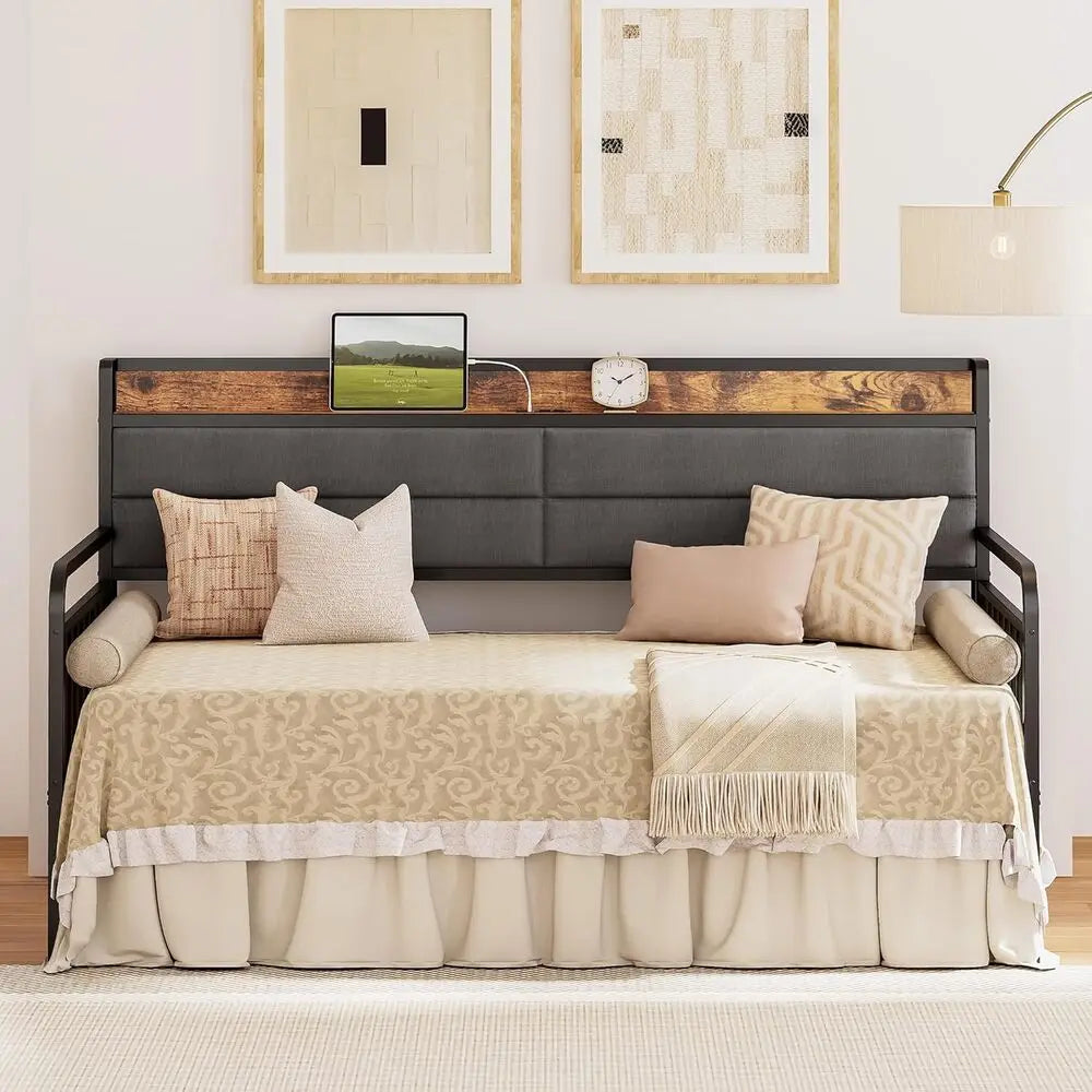 LIKIMIO Daybed With Trundle Metal Bed Frame And Headboard