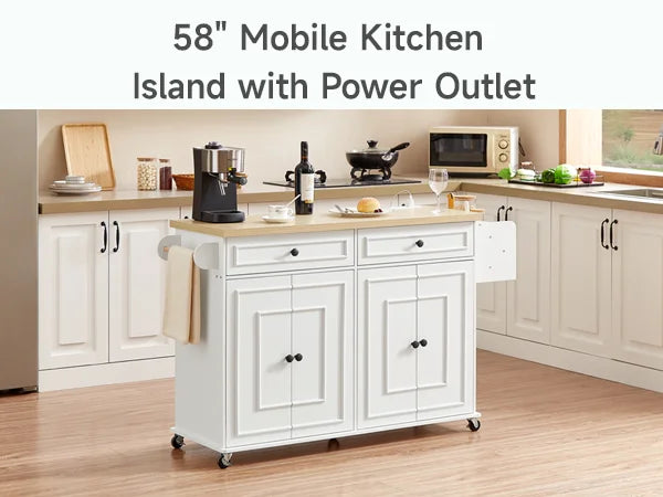 ONBRILL Mobile Kitchen Island With Drop Leaf Power Outlet