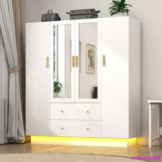 XMSJH Wardrobe 4 Door With Mirrors And LED Lights Black