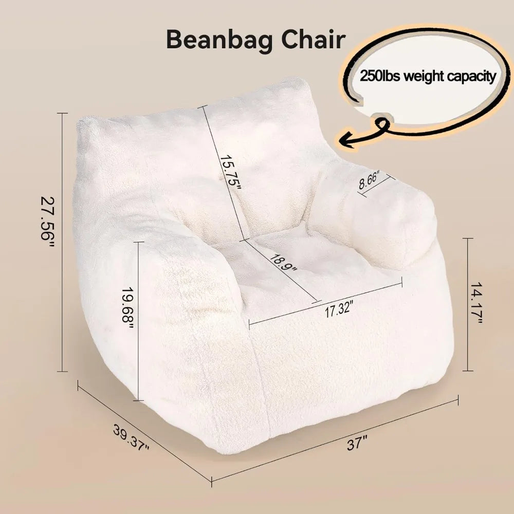 3FT Pre-filled Soft Teddy Fluffy Lazy Sofa Floor Chair Beanbag for Adults and Teens, Ideal for Living Room and Playroom