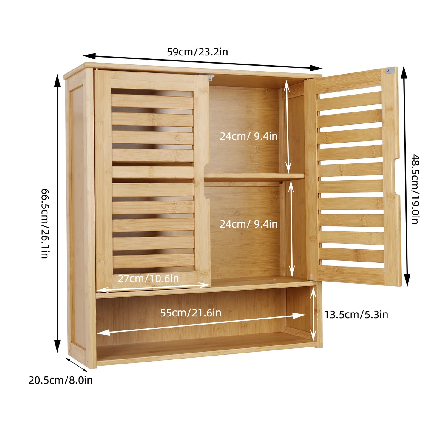Wisfor Bamboo Bathroom Wall Cabinet With Medicine 2 Doors