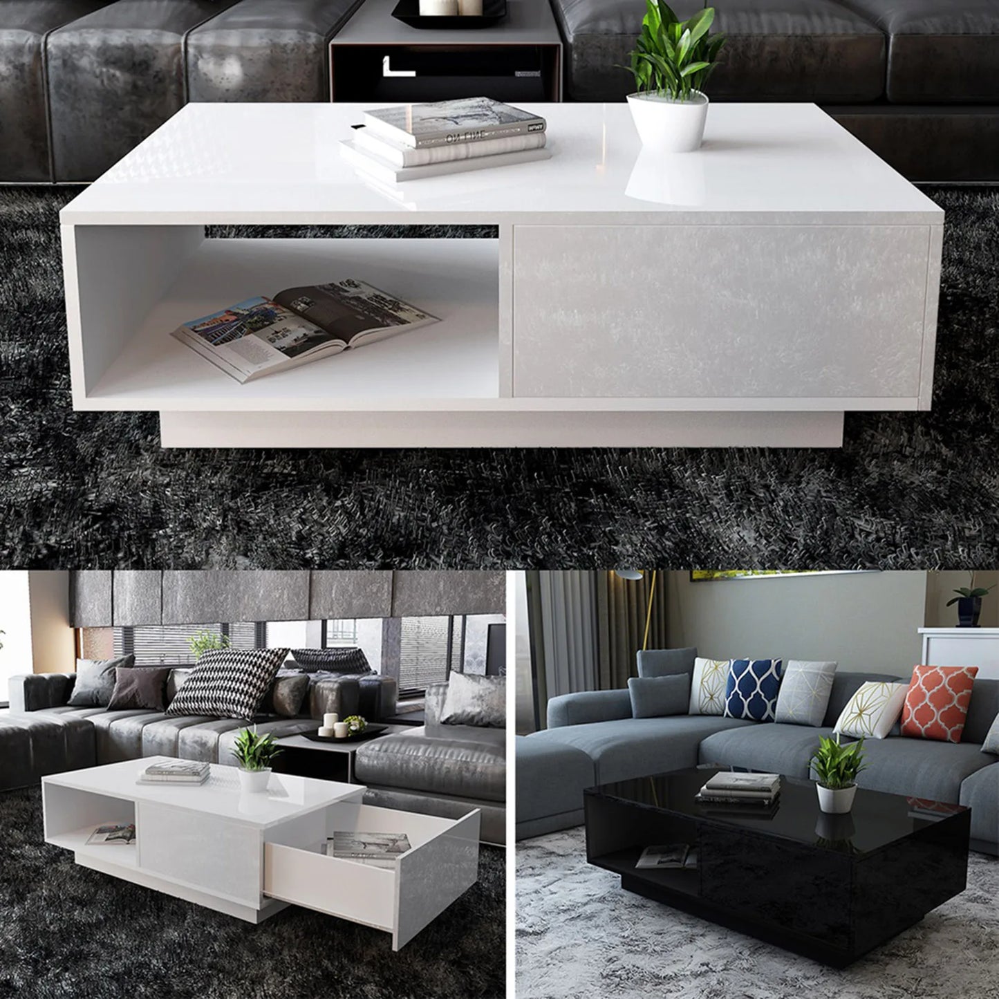 Coffee Table Modern High Gloss Rectangular Coffee Table Tea Table Storage Living Room Living Room Table Rectangular Coffee Table