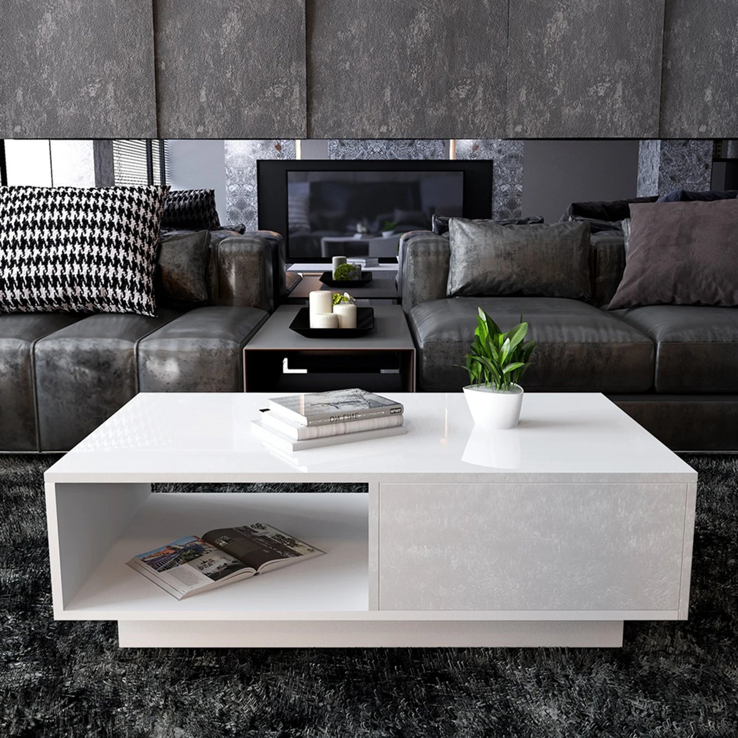 Coffee Table Modern High Gloss Rectangular Coffee Table Tea Table Storage Living Room Living Room Table Rectangular Coffee Table
