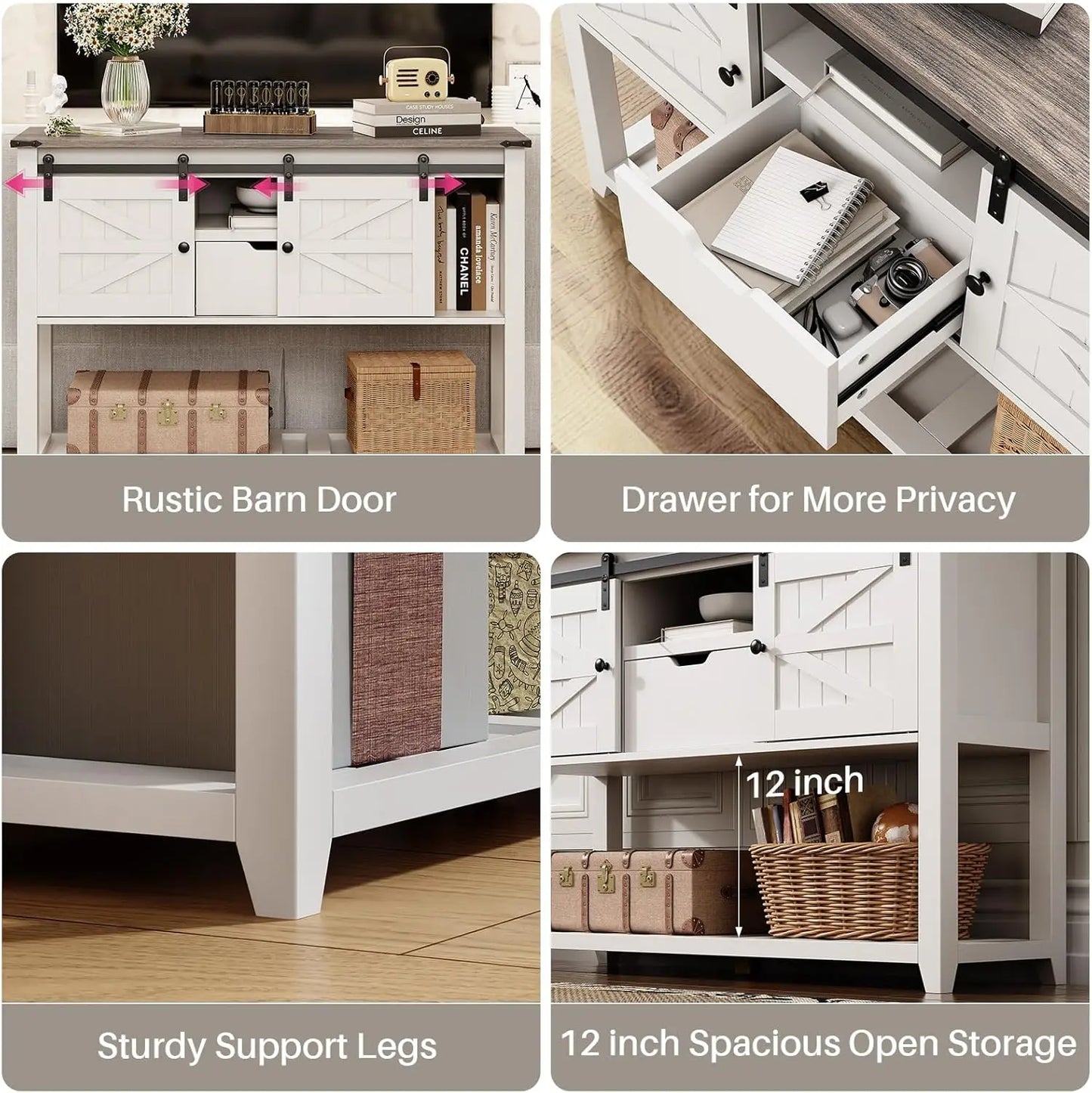 Redlife Entryway Table w/ Sliding Barn Doors, 46" Farmhouse Sofa Console Table w/ Storage Shelf for Hallway Entryway Living Roo