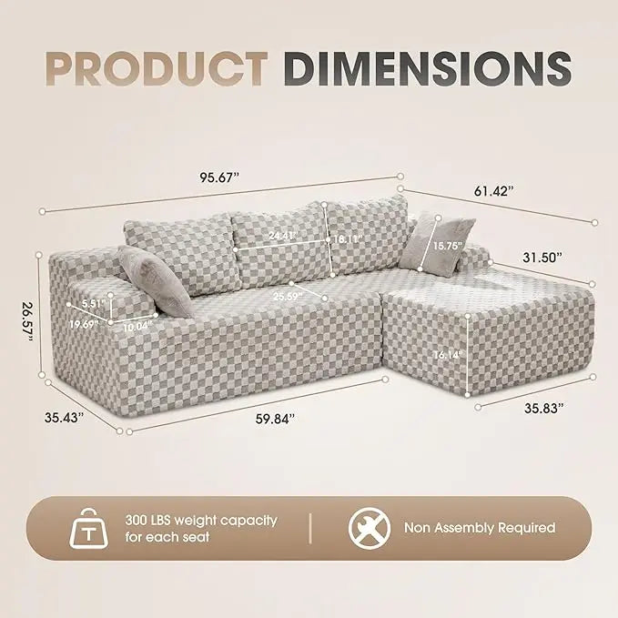 Modular L-Shaped 3-Seat Sectional | Memory Foam with Deep Seating & Storage Modules | Living Room Sofa