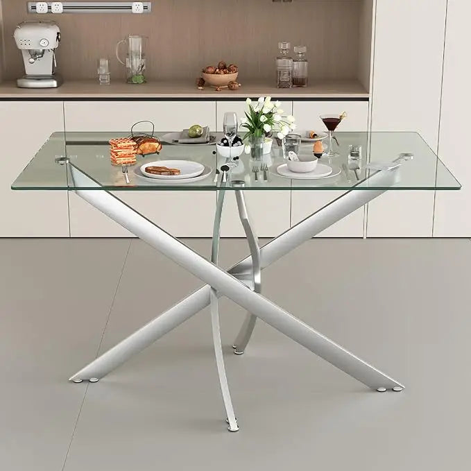 Glass Dining Table Modern Rectangular For Four People