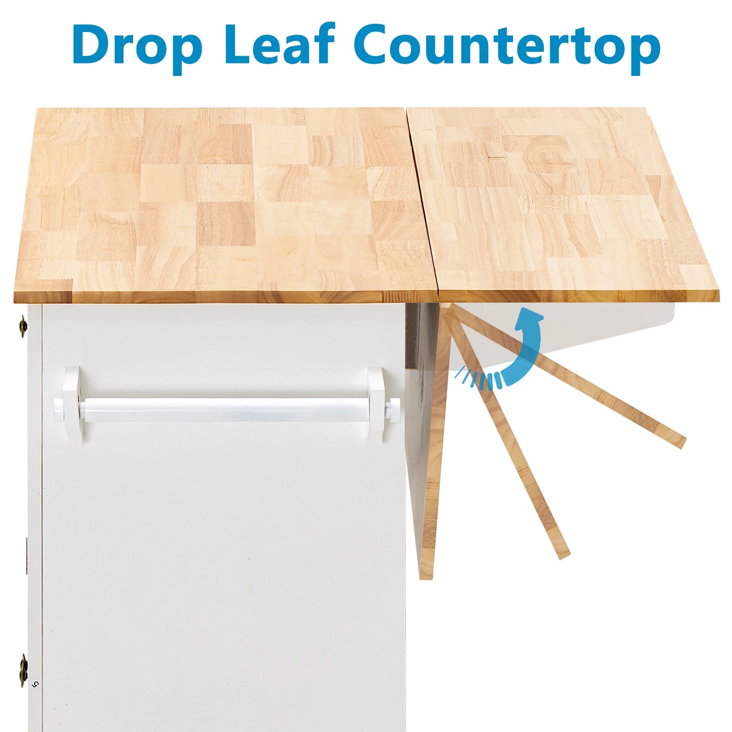 QiaoShiRen Rolling Kitchen Island With Drop Leaf Storage