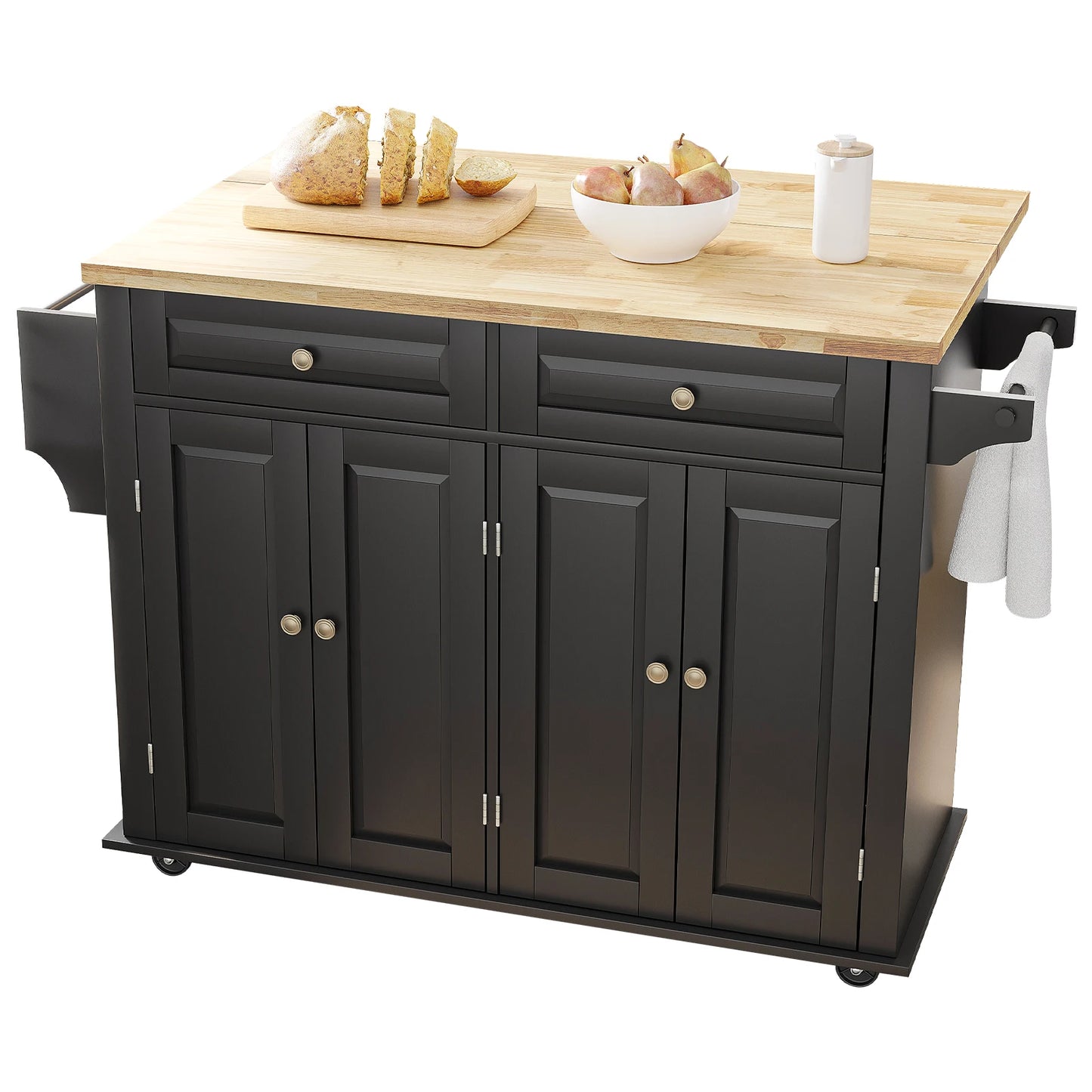 QiaoShiRen Rolling Kitchen Island With Drop Leaf Storage