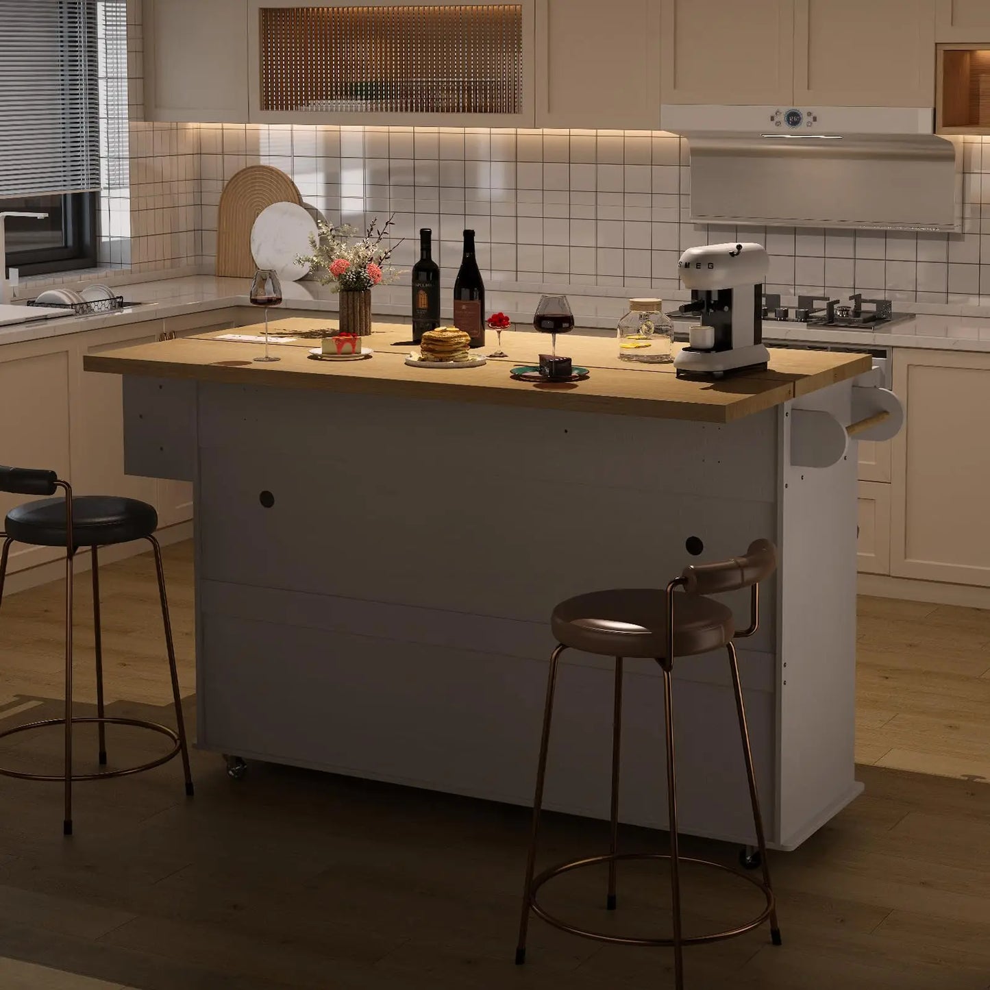 ONBRILL Drop Leaf Kitchen Island With Power Outlet Pro