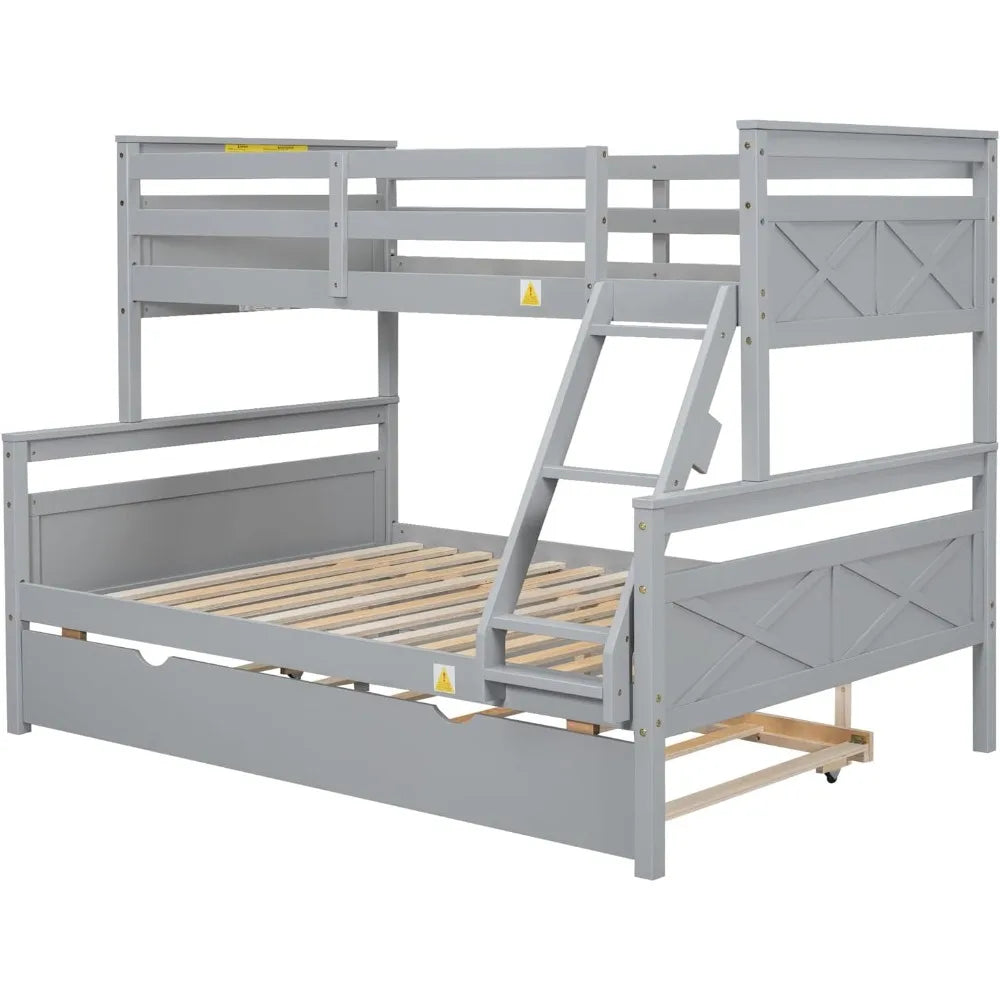 Hign-concerned Trundle Bunk Bed With Guardrail And Ladder