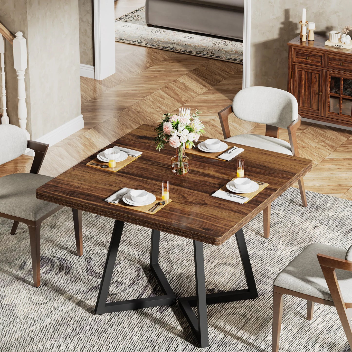 Tribesigns Industrial Dining Table With Metal Base Home