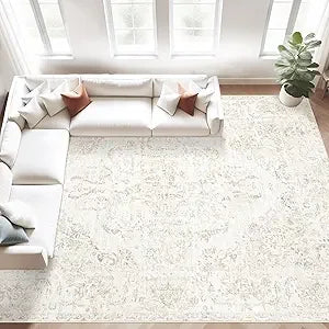 Area Rug Vintage Rug: Large Washable Living Room Rug Retro Medallion Distressed Rug Soft Low Pile Non-Slip Rugs Indoor Floo