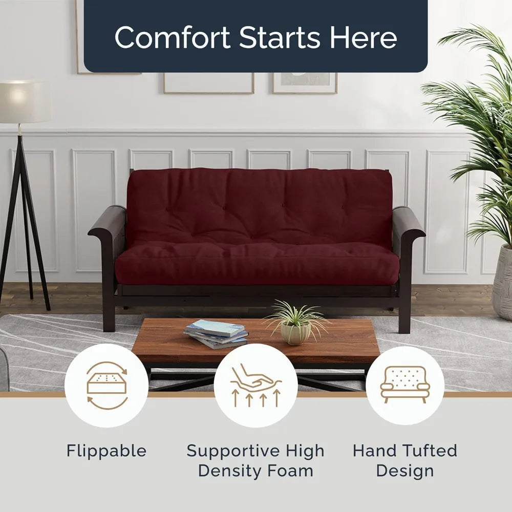 Home | 6" Full Size Futon Sofa Bed Memory Foam Mattress - USA Made, Burgundy, No Frame