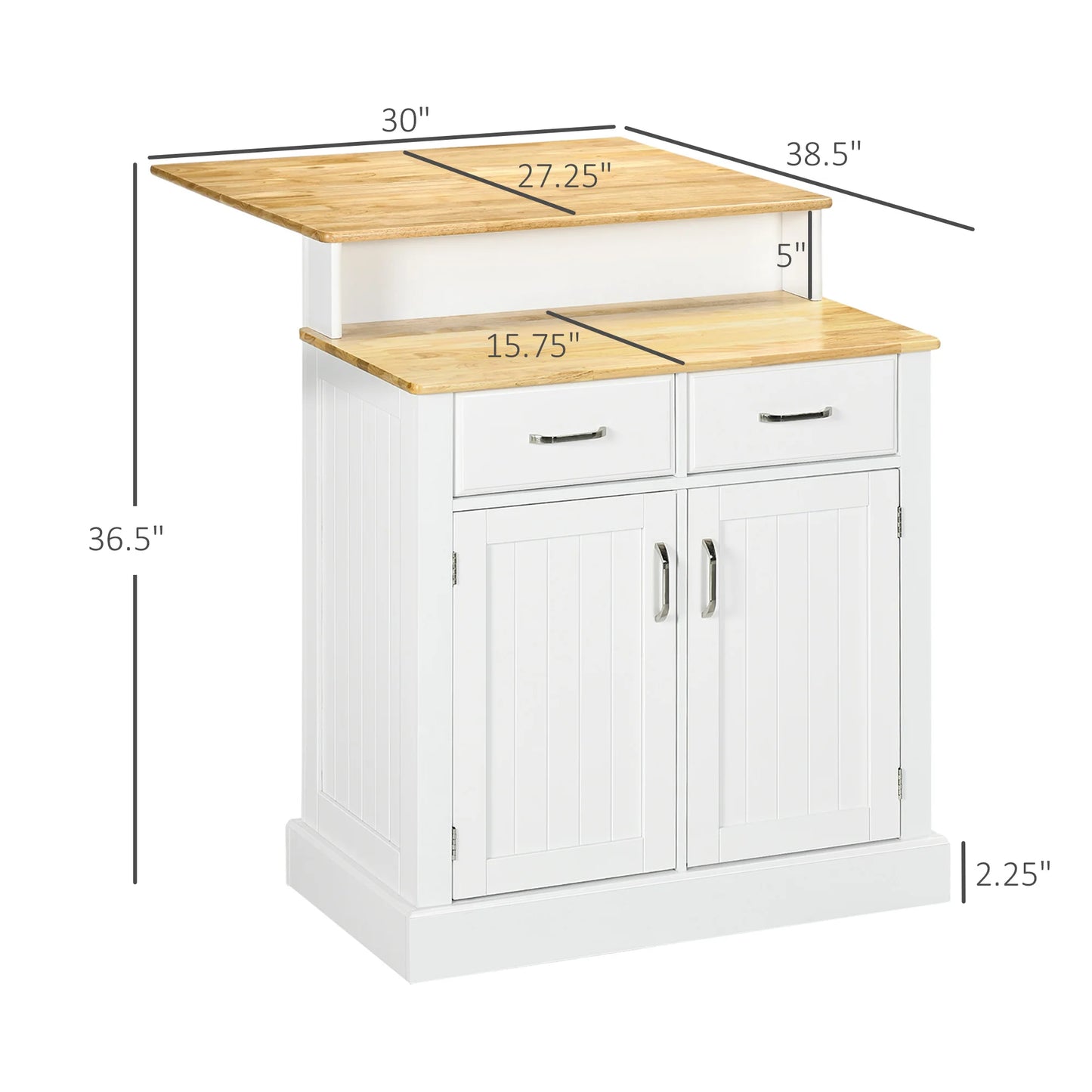 HOMCOM Two Level Kitchen Island With Storage Cabinet