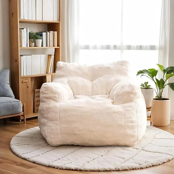 3FT Pre-filled Soft Teddy Fluffy Lazy Sofa Floor Chair Beanbag for Adults and Teens, Ideal for Living Room and Playroom