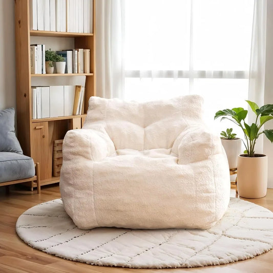 3FT Pre-filled Soft Teddy Fluffy Lazy Sofa Floor Chair Beanbag for Adults and Teens, Ideal for Living Room and Playroom