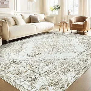 Area Rug Vintage Rug: Large Washable Living Room Rug Retro Medallion Distressed Rug Soft Low Pile Non-Slip Rugs Indoor Floo