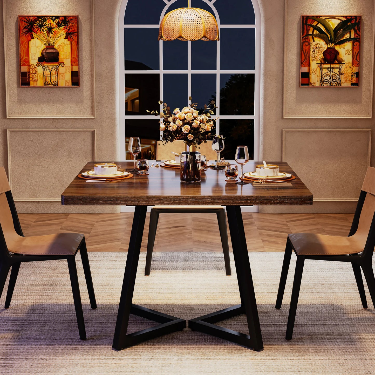 Tribesigns Industrial Dining Table With Metal Base Home