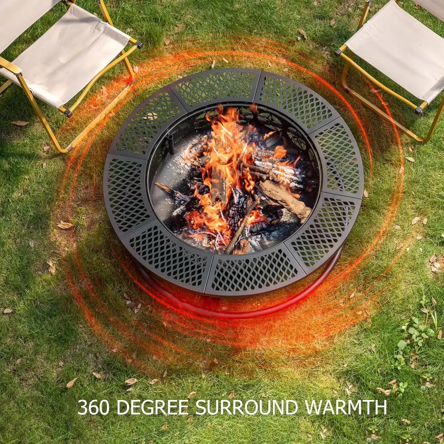 36 Inch Fire Pit with Cooking Grill,Outdoor Wood Burning BBQ Firepit with Lid, 3-in-1 Outdoor Fire Pit Patio Picnic (36")