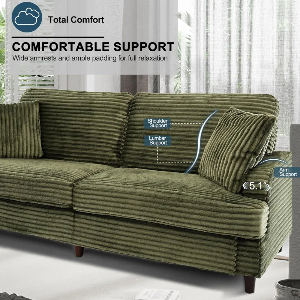 80" Comfy Mid-Century Corduroy Loveseat: Oversized Deep Seat for Living Room, Bedroom & Small Spaces