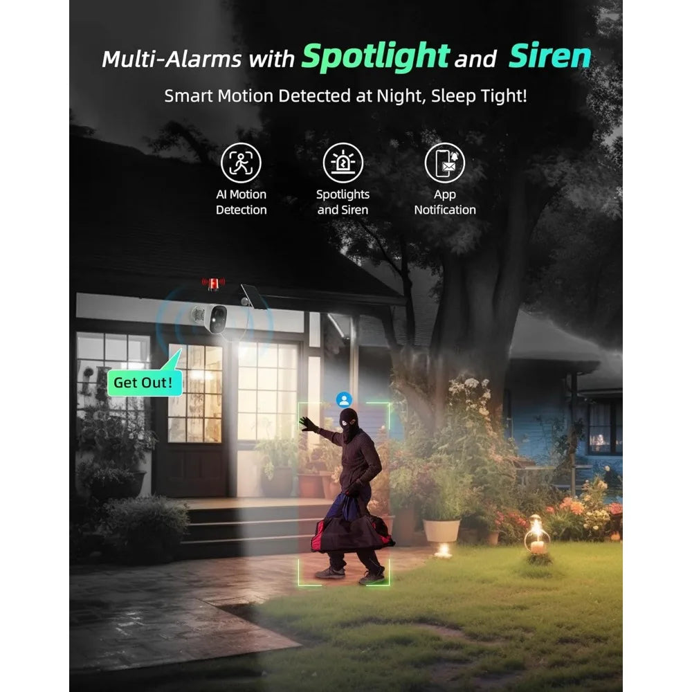 Solar camera outdoor wireless, 2.4g wi-fi security camera with ai motion detection, cameras for home security, 2k color night vi