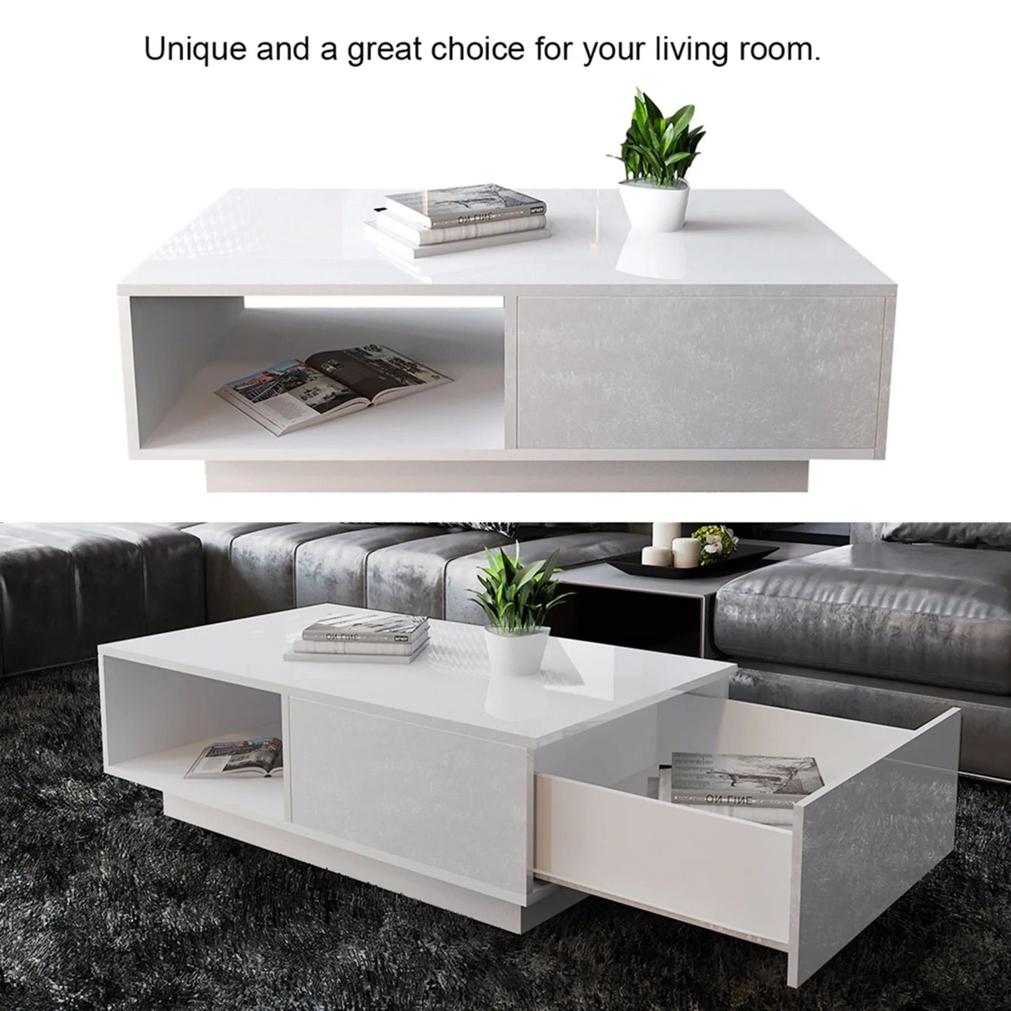Coffee Table Modern High Gloss Rectangular Coffee Table Tea Table Storage Living Room Living Room Table Rectangular Coffee Table