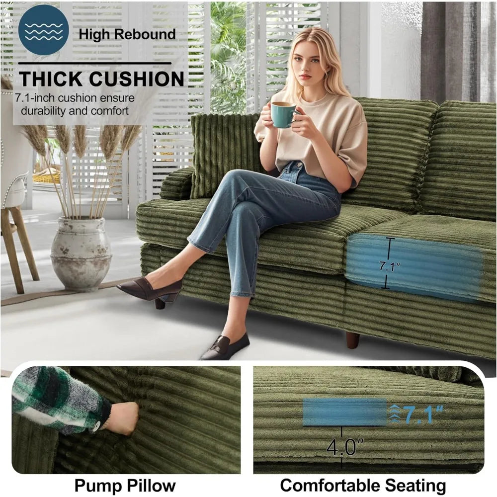 80" Comfy Mid-Century Corduroy Loveseat: Oversized Deep Seat for Living Room, Bedroom & Small Spaces