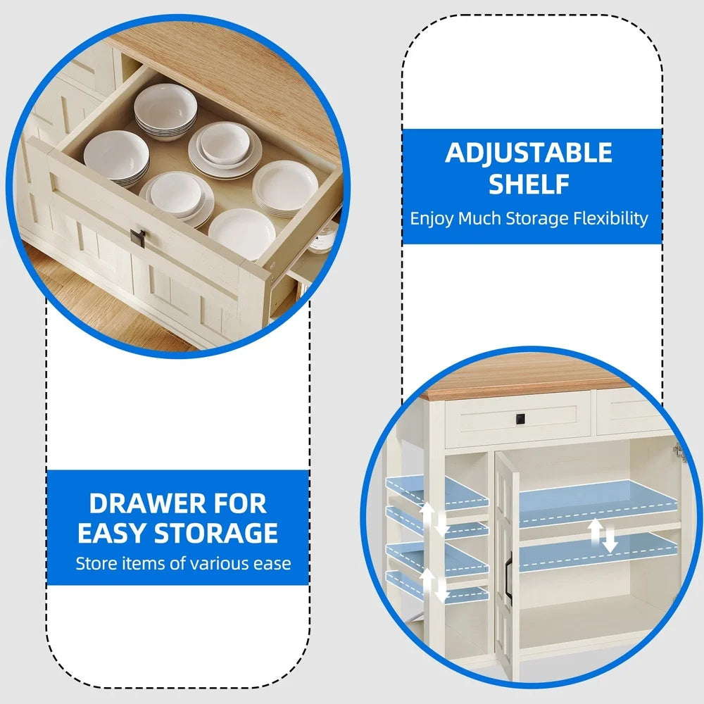 Kitchen Island Cart Storage Unit with Drawers Shelves and 360° Wheels Portable Kitchen Storage Organizer Dining Room Living Room
