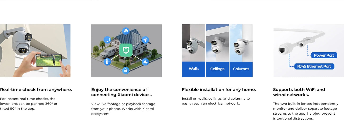 IMILAB Outdoor Surveillance Camera Dual Lens 360° PTZ Camera Colour Night Vision WiFi/LAN 7/24 Work EC6 Dual With MiHome App