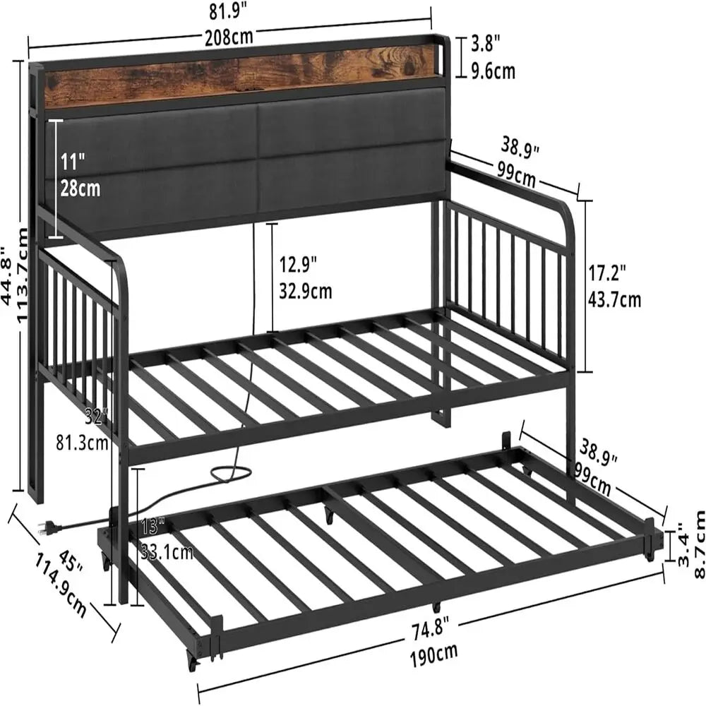 LIKIMIO Daybed With Trundle Metal Bed Frame And Headboard