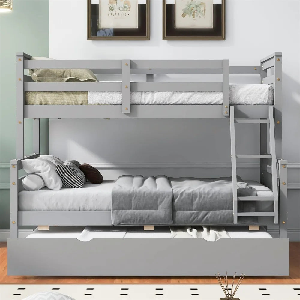 Hign-concerned Trundle Bunk Bed With Guardrail And Ladder
