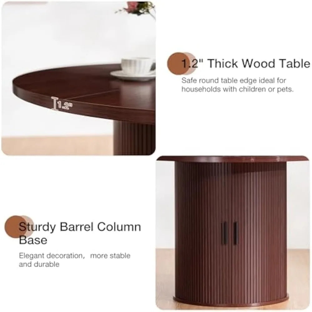 Round Dining Table For 4-6 With Wooden Storage Shelf
