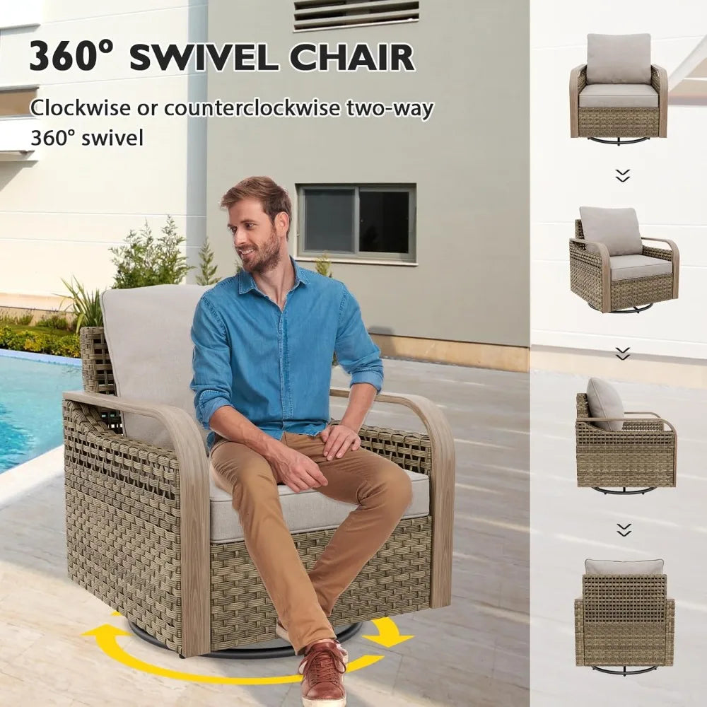 HUANZHUANG Modern Wicker Outdoor Glider Rocker Set for Patio