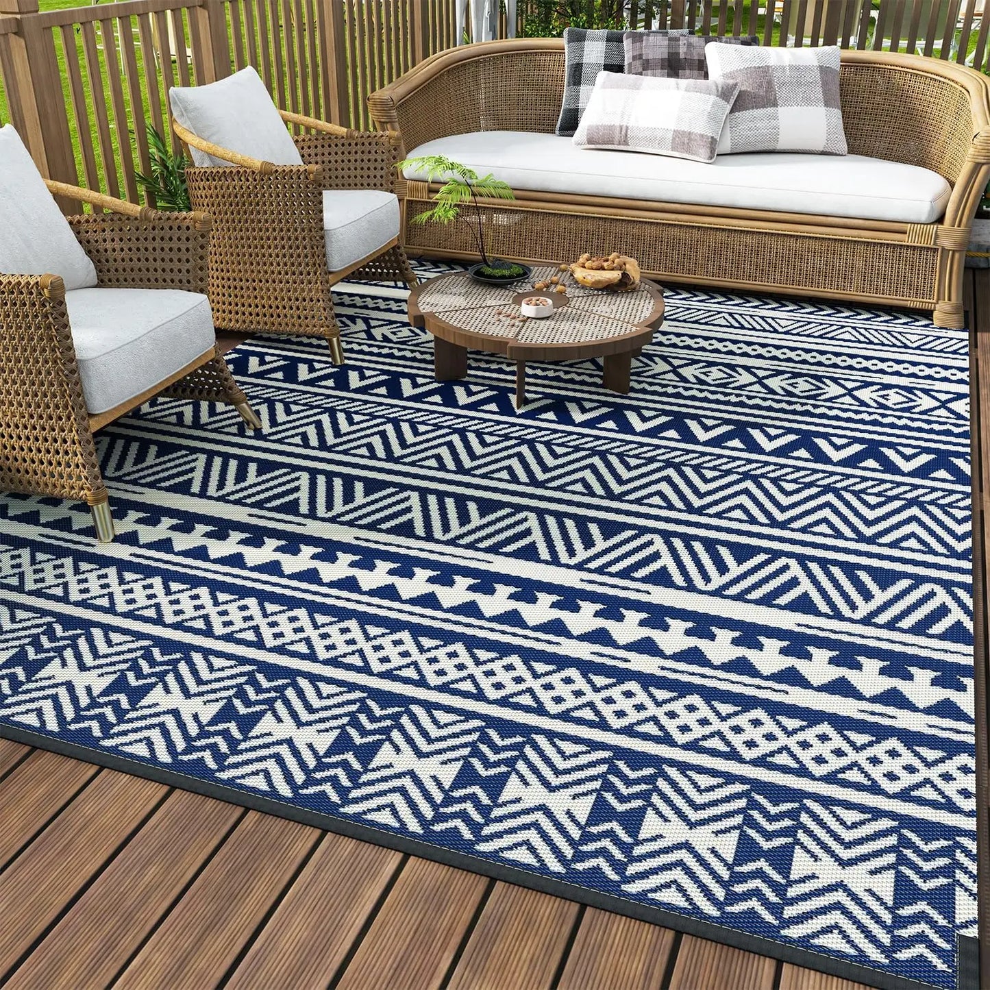 Outdoor Rug Carpet Waterproof 5x8 Outdoor Patio Rug Mat Reverisble Plastic Straw Outdoor Rug