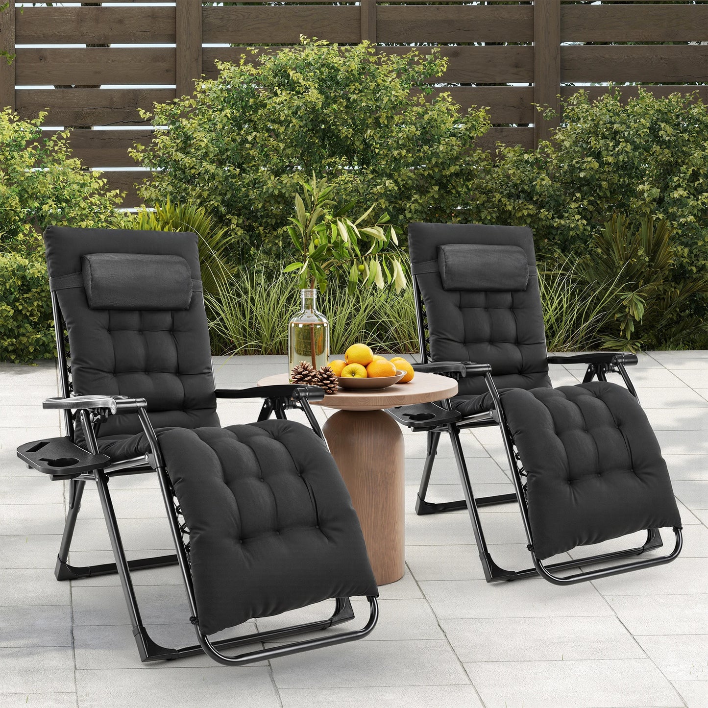 JHK Zero Gravity Set of 2 Portable Recliner Camping Patio Outdoor Garden Lounge Chair with Cup Holder Trays Adjustable Pillow