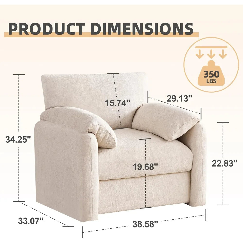 Chenille Oversized Armchair, 38.6 Wide Accent Chairs for Living Room & Bedroom Modern Lounge Chair, Upholstered Mid-Century Read