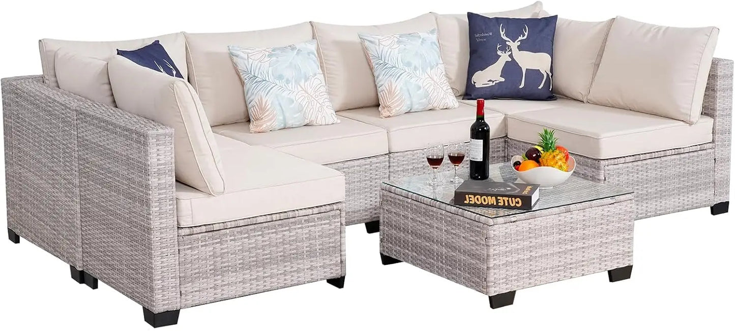 ANGDUO Outdoor Sectional Sofa Set Rattan Patio Furniture