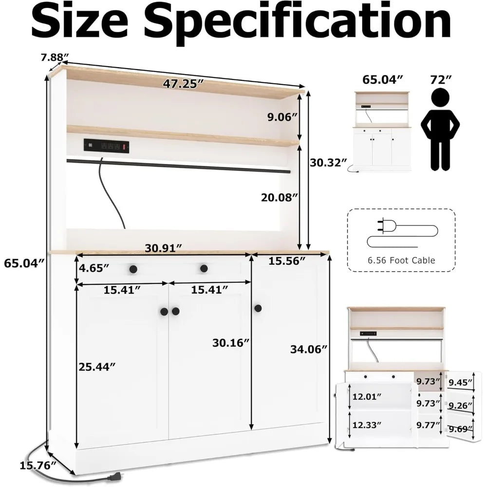 72" Kitchen Pantry Storage Cabinet with Power Outlets,Farmhouse Food Pantry Cabinets with Microwave Stand,Freestanding Kitchen H
