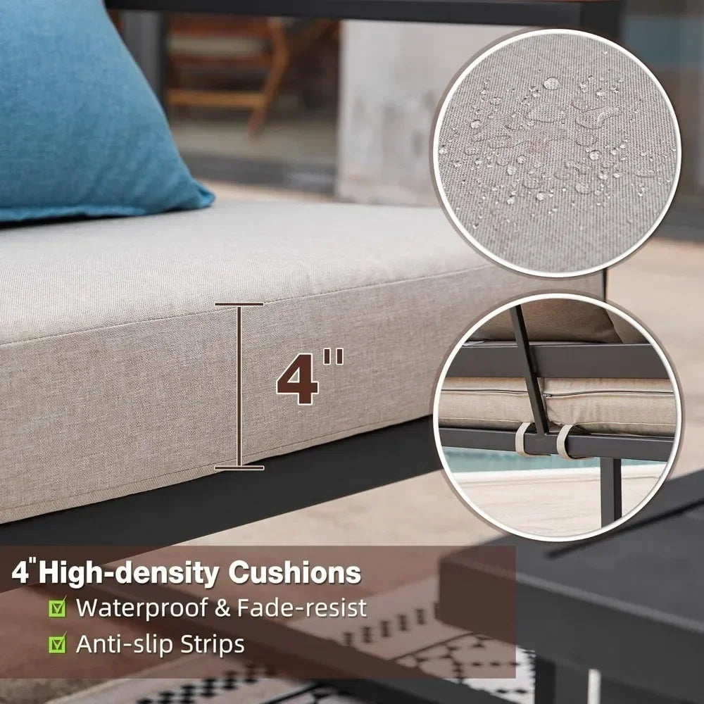 Patio Furniture Set, 4 Pieces Outdoor Patio Furniture with Coffee Table Set, Metal Patio Conversation Sets with Washable