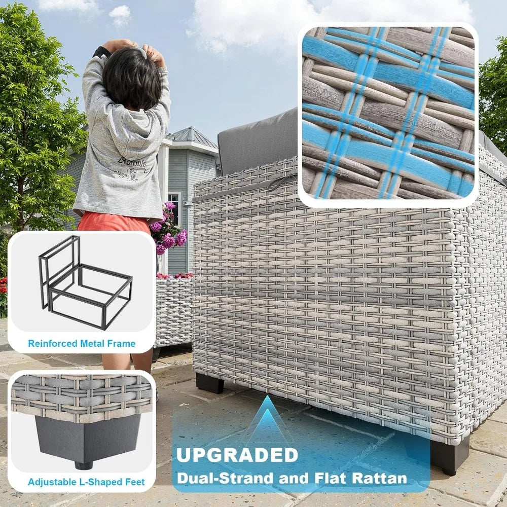 Outdoor Modular Sectional With Rattan Ottomans Rustproof
