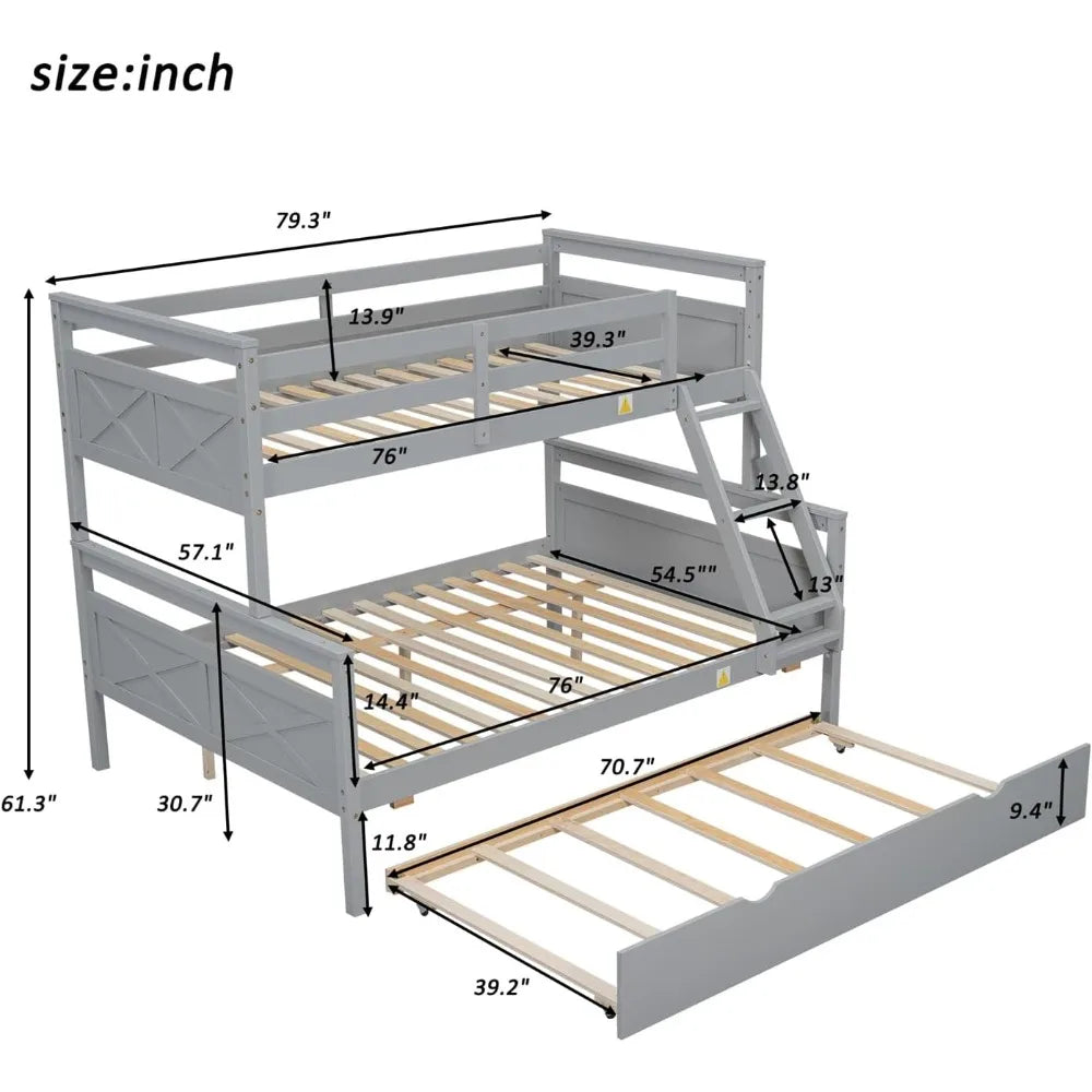 Hign-concerned Trundle Bunk Bed With Guardrail And Ladder
