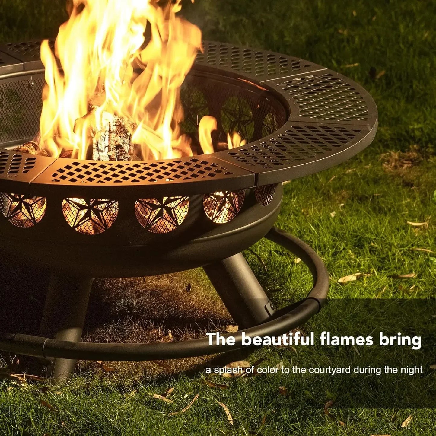 36 Inch Fire Pit with Cooking Grill,Outdoor Wood Burning BBQ Firepit with Lid, 3-in-1 Outdoor Fire Pit Patio Picnic (36")