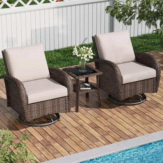 Rattan Wicker Patio Furniture Outdoor Swivel Chairs Table