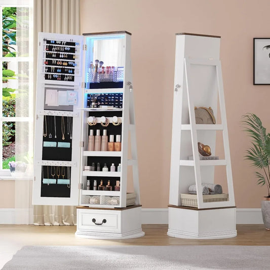 360 Degree Swivel Jewelry Organizer With Full Length Mirror