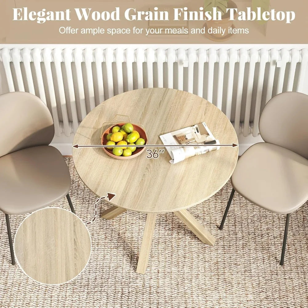 Moccha Round Dining Table Rubber Wood Farmhouse Style