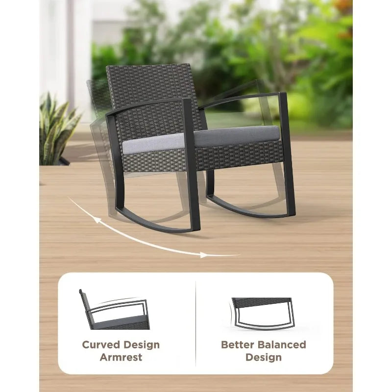 Pieces Patio Furniture Set, Outdoor Rocking Chair Sets with Cushion, Modern Rattan Conversation Sets for Porches and Balc