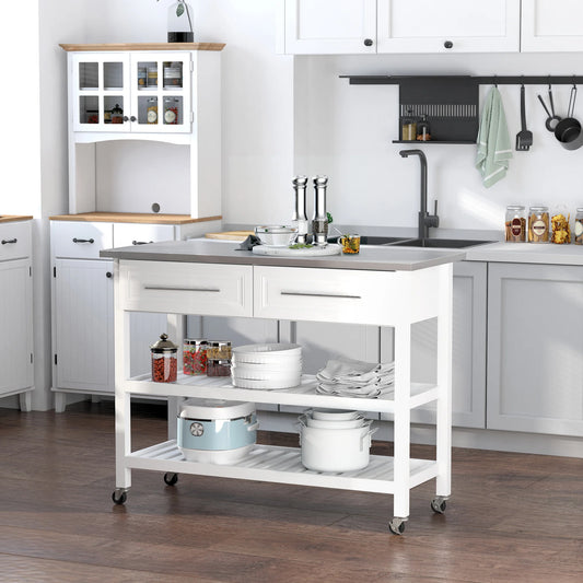 HOMCOM Stainless Steel Kitchen Island Cart On Wheels