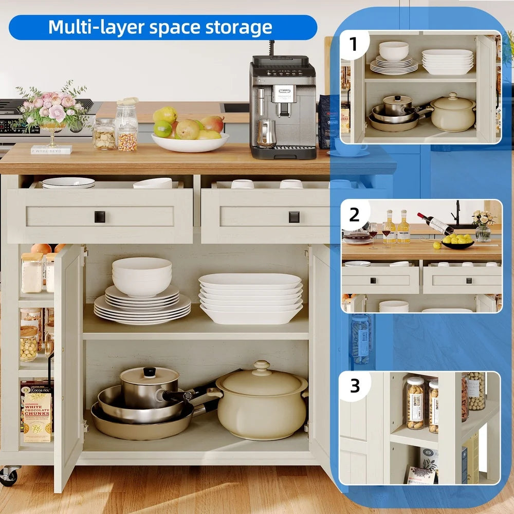 Kitchen Island Cart Storage Unit with Drawers Shelves and 360° Wheels Portable Kitchen Storage Organizer Dining Room Living Room